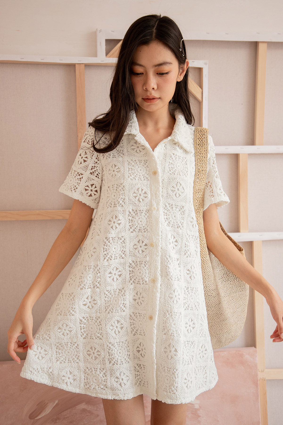 *BO* MACIE DRESS - IVORY LATTICE [BY MODPARADE]